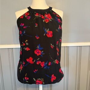 Express Red and Black Floral Halter Tank Top